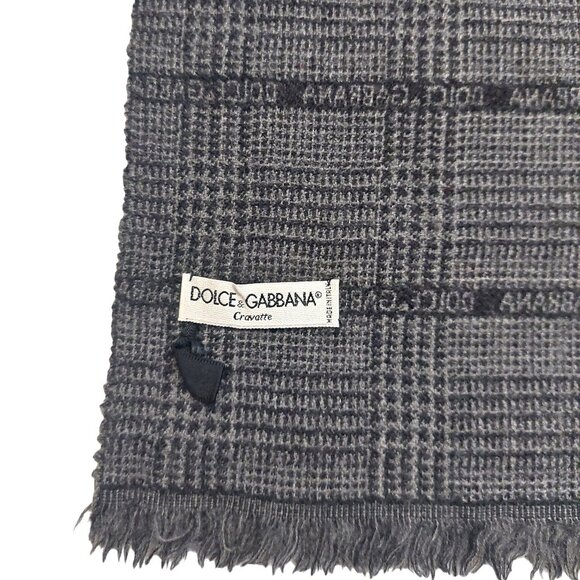 Dolce & Gabbana Vintage Black White Logo Print Plaid Scarf - Picture 12 of 13